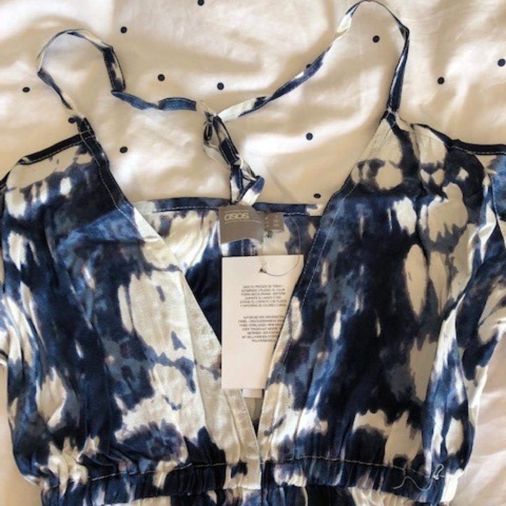 ASOS Petite Romper with Cold Shoulder in Tie Dye - Picture 4 of 5